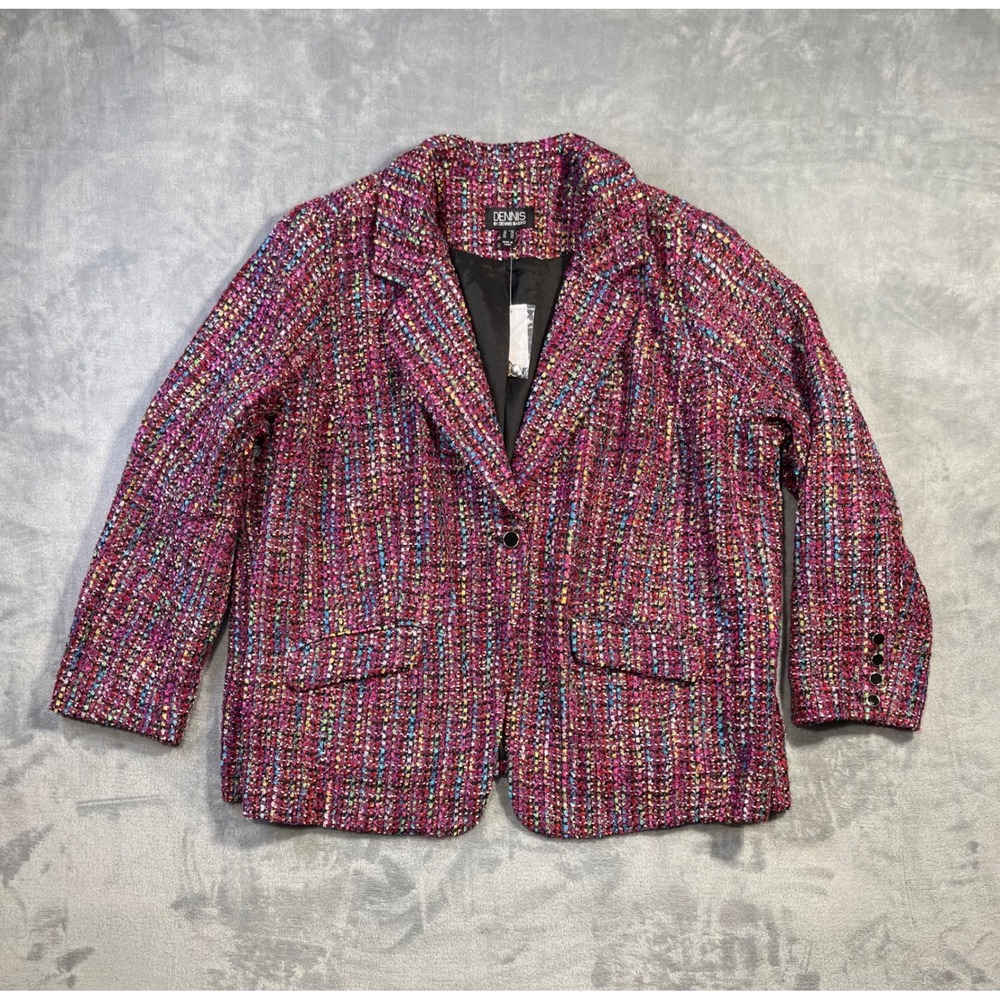 Dennis Basso Tweed Blazer Womens 24W Fuchsia Multi New Single Button Jacket